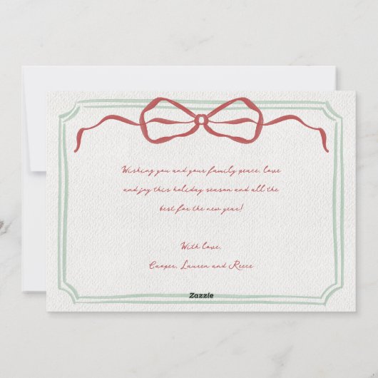 Whimsical Frame Holiday Bow Family Photo Card Feestdagenkaart (Achterkant)