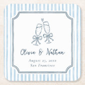 Whimsical Frame Retro Blue Stripes Wedding Kartonnen Onderzetters (Voorkant)