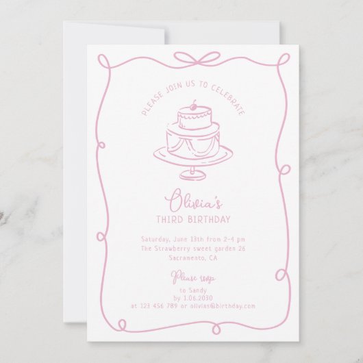Whimsical frame with bow birthday invitation save the date (Voorkant)