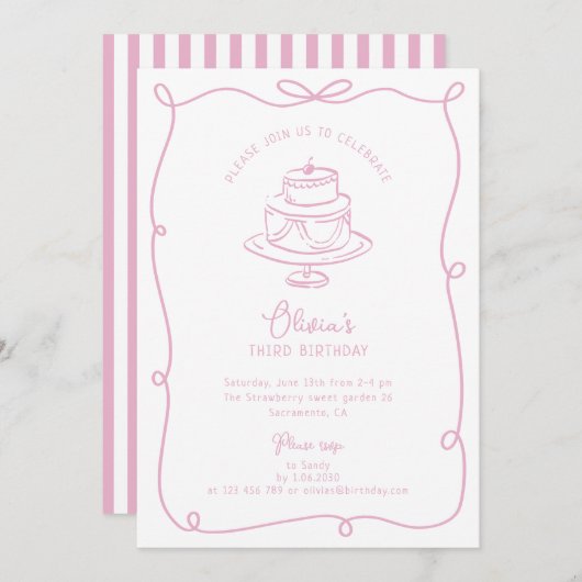 Whimsical frame with bow birthday invitation save the date (Voorkant / Achterkant)