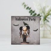 Whimsical Frankie Bride & Crow Damask Halloween Kaart (Staand voorkant)