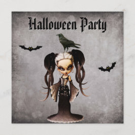 Whimsical Frankie Bride & Crow Damask Halloween Kaart