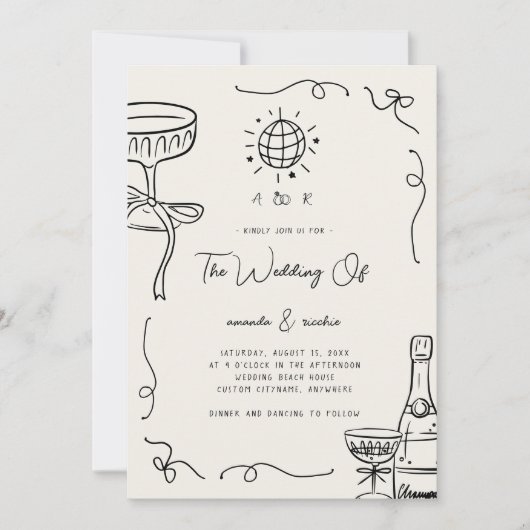 Whimsical Frans Feestelijk Monogram Handgetekende  Kaart (Voorkant)