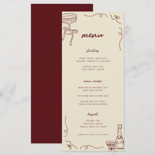 Whimsical Frans Feestelijk Verlovingsfeest of Brui Menu (Voorkant / Achterkant)