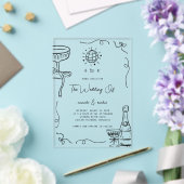 Whimsical Frans Fun Monogram Handgetekende Trouw Acryl Uitnodigingen (Insitu (Huwelijk))