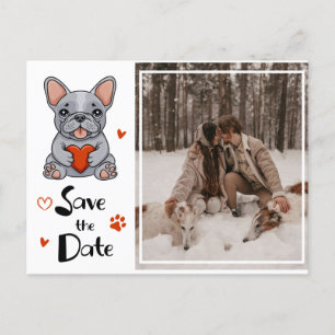 Whimsical Franse Bulldog Save the Date Foto Aankondigingskaart