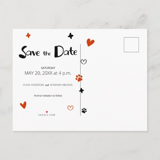 Whimsical Franse Bulldog Save the Date Foto Aankondigingskaart (Achterkant)