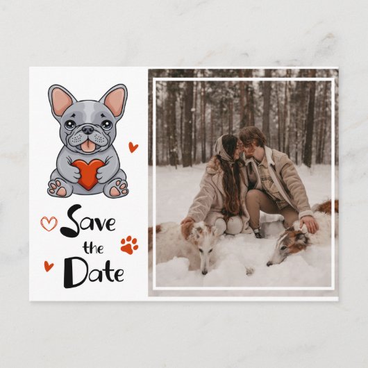Whimsical Franse Bulldog Save the Date Foto Aankondigingskaart (Voorkant)