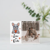 Whimsical Franse Bulldog Save the Date Foto Aankondigingskaart (Staand voorkant)