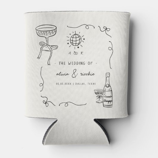 Whimsical Franse Fun Hand getrokken bruiloft gunst Blikjeskoeler (Voorkant)