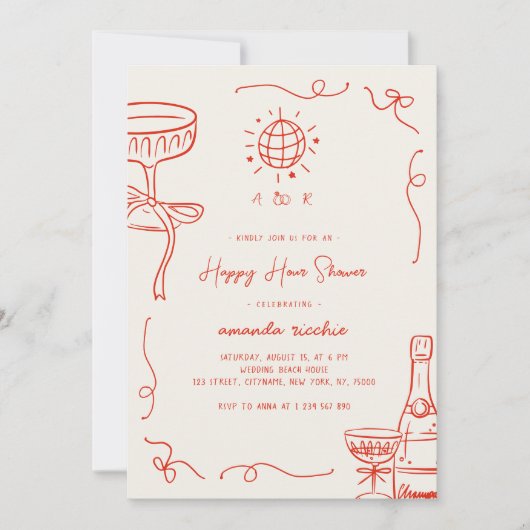 Whimsical Franse Fun Hand getrokken Happy Hour Dou Kaart (Voorkant)