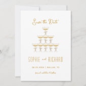 Whimsical Franse Lint Champagne Toren Bruiloft Save The Date (Voorkant)