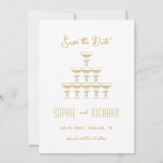 Whimsical Franse Lint Champagne Toren Bruiloft Save The Date (Voorkant)