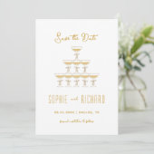 Whimsical Franse Lint Champagne Toren Bruiloft Save The Date (Staand voorkant)