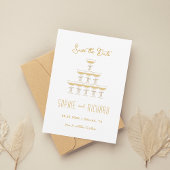 Whimsical Franse Lint Champagne Toren Bruiloft Save The Date