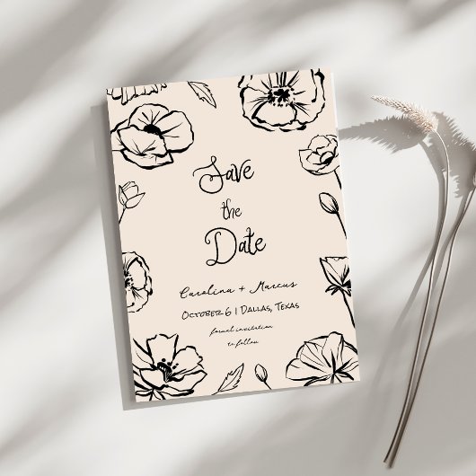 Whimsical Franse Vintage Bloemrijke Handgetekende Save The Date