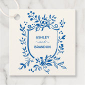 Whimsical French Blue Botanical Crest Wedding Bedankjes Labels (Voorkant)