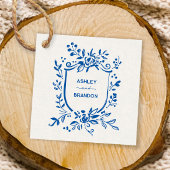 Whimsical French Blue Botanical Crest Wedding Bedankjes Labels