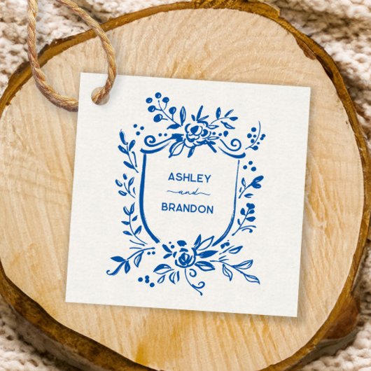 Whimsical French Blue Botanical Crest Wedding Bedankjes Labels
