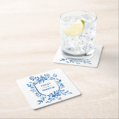 Whimsical French Blue Botanical Crest Wedding Kartonnen Onderzetters (Insitu)