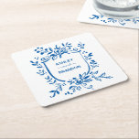 Whimsical French Blue Botanical Crest Wedding Kartonnen Onderzetters<br><div class="desc">Personalized wedding coaster featuring a whimsical French blue crest framed by hand-drawn botanical florals and delicate leafy details. The soft shield design highlights the couple’s names in a romantic European-inspired style that feels elegant yet relaxed. Perfect for cocktail hour, bar setups, reception tables, and wedding celebrations. Customize with names or...</div>