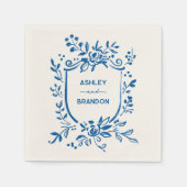 Whimsical French Blue Botanical Crest Wedding Servet (Voorkant)