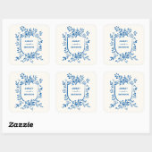 Whimsical French Blue Botanical Crest Wedding Vierkante Sticker (Vel)