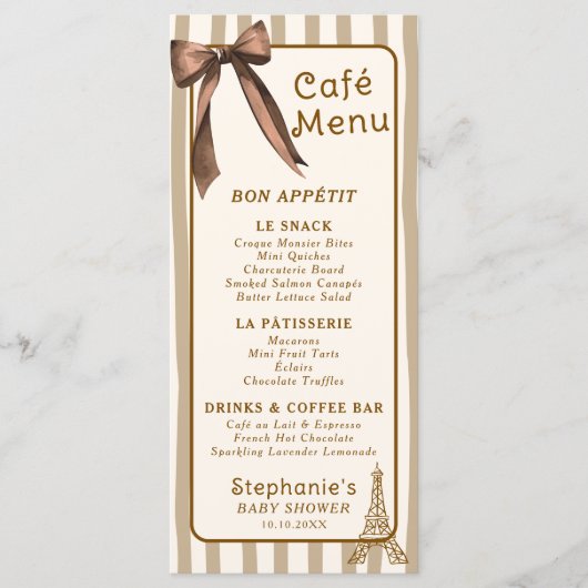 Whimsical French Coffee Shop Themed Paris Cafe Menu (Voorkant)