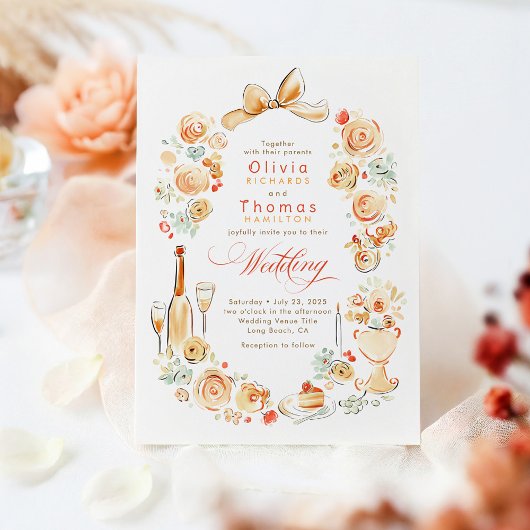 Whimsical French Floral Hand Drawn Fall Wedding Kaart