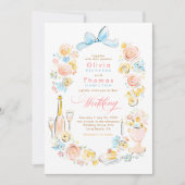 Whimsical French Floral Hand Drawn Wedding Kaart (Voorkant)