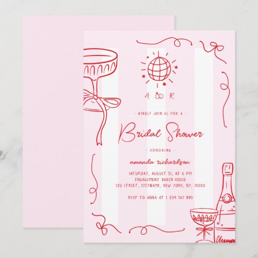 Whimsical French Fun Hand Drawn Bridal Shower Kaart (Voorkant / Achterkant)