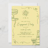 Whimsical French Fun Hand Drawn Engagement Party Kaart (Voorkant)