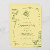 Whimsical French Fun Hand Drawn Engagement Party Kaart (Voorkant / Achterkant)