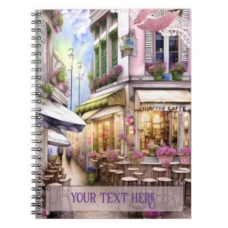 Whimsical French Street Cafe Notitieboek, Watrecol Notitieboek