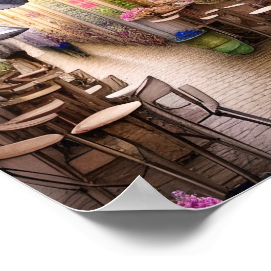 Whimsical French Street Cafe Poster, waterverf Poster (Hoek)