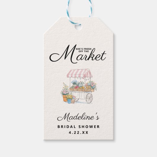 Whimsical Fresh Off The Market Bridal Shower  Cadeaulabel (Voorkant)