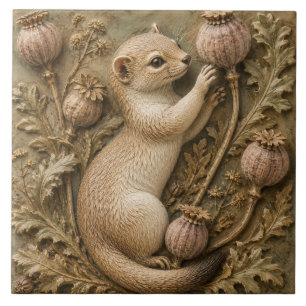 Whimsical Fret & Papaver Zaadpeulen Herfst Tegeltje