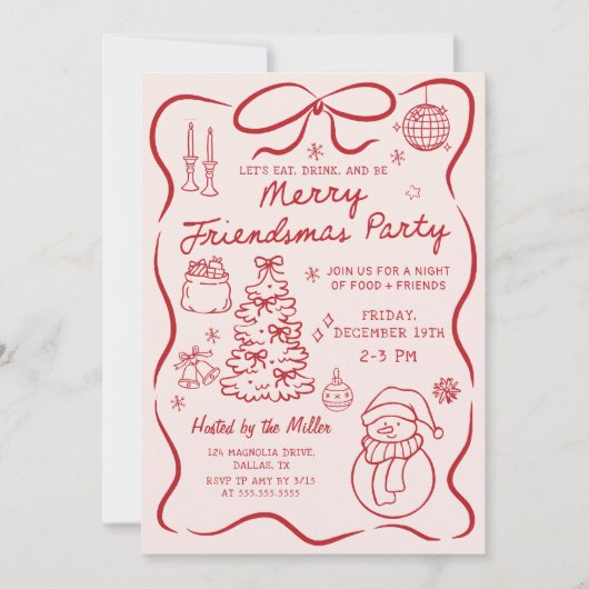 Whimsical Friendsmas Christmas Party Invitation Kaart (Voorkant)