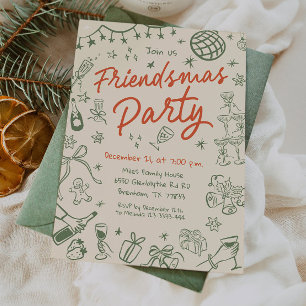 Whimsical Friendsmas Party Uitnodiging, Hand getro Kaart