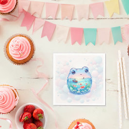Whimsical Frog Adventure Verjaardagspapier Bord Servet