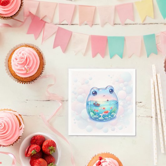 Whimsical Frog Adventure Verjaardagspapier Bord Servet