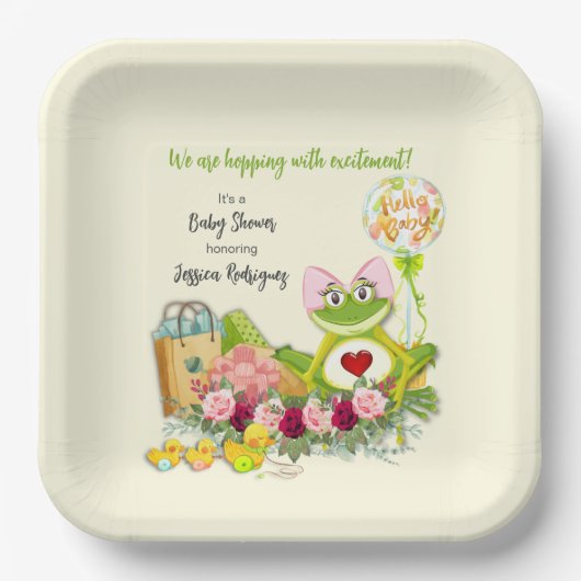 Whimsical Frog Baby shower, gepersonaliseerd Papieren Bordje (Voorkant)