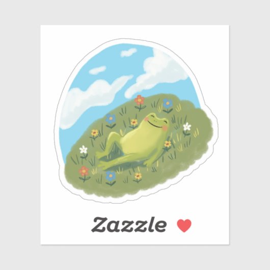 Whimsical Frog Chilling On The Hill Illustration Sticker (Vel)
