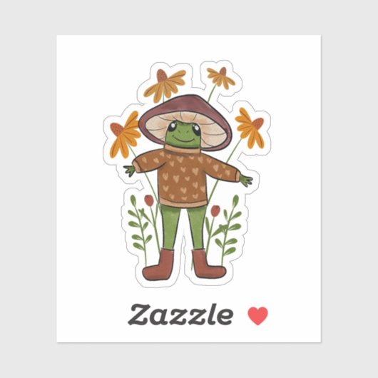 Whimsical Frog Cottagecore Illustration Sticker (Vel)