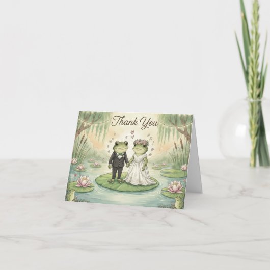 Whimsical Frog Couple Wedding Thank You Card Bedankkaart (Voorkant)