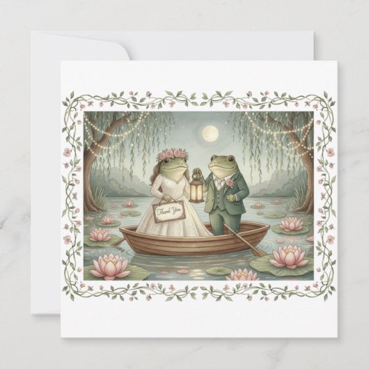 Whimsical Frog Couple Wedding Thank You Card Bedankkaart (Voorkant)