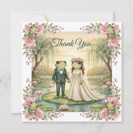 Whimsical Frog Couple Wedding Thank You Card Bedankkaart (Voorkant)