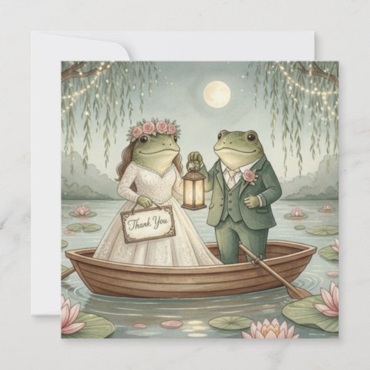 Whimsical Frog Couple Wedding Thank You Card Bedankkaart (Voorkant)