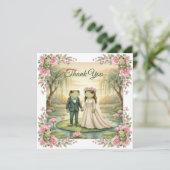 Whimsical Frog Couple Wedding Thank You Card Bedankkaart (Staand voorkant)