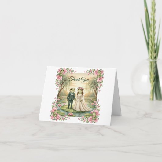Whimsical Frog Couple Wedding Thank You Card Bedankkaart (Voorkant)